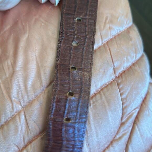 Vintage 80s Mondi Brown Wide Leather Belt with Crocodile Embossed Texture - Picture 6 of 7